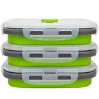3piece Collapsible Food Storage Containers with Lids (green with gray)