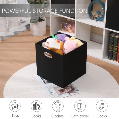 13x13x13 Inch Foldable Cube Storage Bins with Metal Handles (Black / 13 IN (4 Pack))