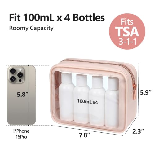 Clear Makeup Bag Travel (3 Pack Pink / TSA Specialist (3-Pack Medium - Soft))