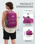 Small Lightweight Packable Hiking Backpack Foldable Travel Daypack (I-rose Red / 25L)