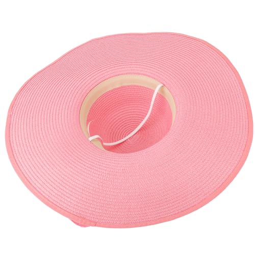 Womens Bowknot Straw Hat Large Foldable Beach Sun Hat Roll up UPF 50+ (Pink / 5.7" Brim, 1 Pack)
