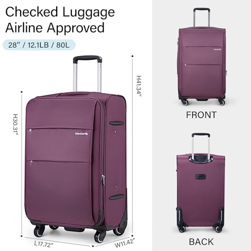 28 Inch Luggage with Spinner Wheels Expandable Large Suitcase with Wheels Softside Check in Luggage Rolling Suitcase with Lock Lightweight Travel Luggage for Men and Women (Purple / 28 Inch)