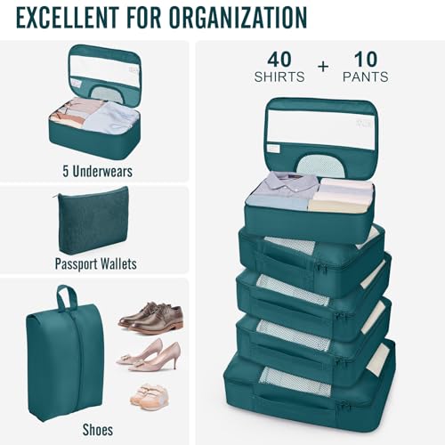 10 Set Packing Cubes for Travel Essentials (03 Deep Teal)