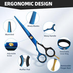 ETHTXE Professional Hair Cutting Scissors Kit (3-scissors set / Black&blue)