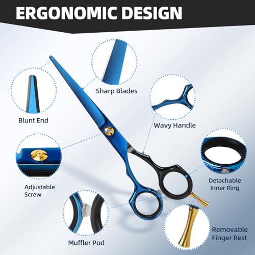 ETHTXE Professional Hair Cutting Scissors Kit (3-scissors set / Black&blue)