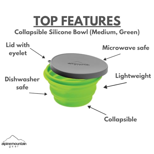 Collapsible Silicone Bowl with Lid for Camping and Backpacking (Medium (Green))