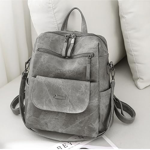 PU Leather Small Backpack Purse for Women Ladies Grey (Grey)