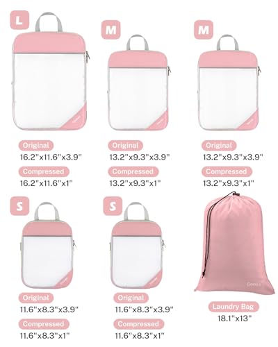 Compression Packing Cubes for Travel (Set of 6 New Size / 6-1-Pink)