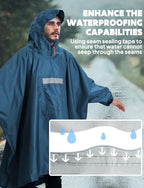 Hooded Rain Poncho for Adult Waterproof Lightweight Raincoat (Z-sea Blue(with Zipper))