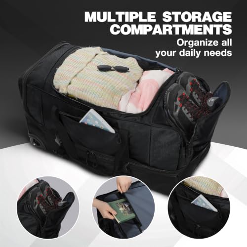 30" Large Rolling Duffle Bag with Wheels and Handle for Travel (30" Black)