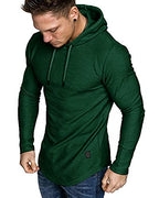 Mens Fashion Athletic Hoodies Sport Sweatshirt Solid Color Fleece Pullover Dark Green Large (Large / Dark Green)