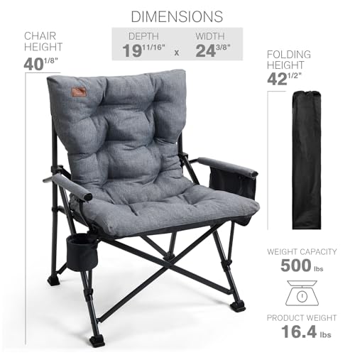Padded Oversized Folding Camping Chair for Adults (Grey)