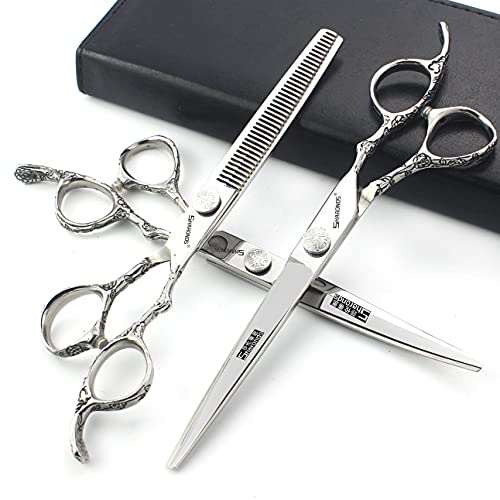 7 Inch Professional Hairdressing Scissors Barber Rose Pattern Hair Stylist Shears Styling Tool Japanese Stainless Steel Clippers (7-inch -3pc-b)