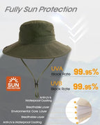 Sun Hats for Women Wide Brim Bucket Hat Ponytail Hole Outdoor UPF (Green)