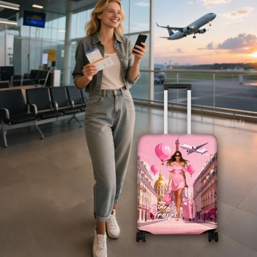 Pink Suitcase Cover Women Carry on Luggage Cover Polyester Washable Baggage Sleeve Anti Scratch Durable Dust (Human)