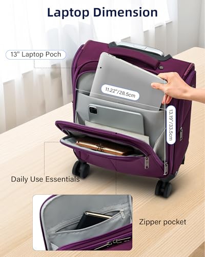 16 Inch Underseat Mini Carry On Luggage with Spinner Wheels (Underseat 16-Inch / Purple)