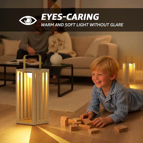 Solar Lantern Outdoor Waterproof IP44 Outside Lights LED for Patio Garden Decor Porch Yard Table Top Decorative (Wood)