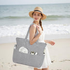 Waterproof Beach Tote Pool Bags for Women Ladies Extra Large Gym Tote Carry On Bag With Wet Compartment for Weekender Travel (Black White Fine Stripes)