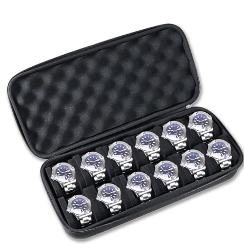 12 Slots Hard Watch Travel Case (Black-12 Slots / 12 Slots Nylon)