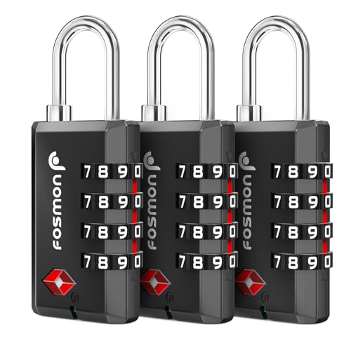 TSA Approved Cable Luggage Locks (Black 4 Digit 3 Pack)