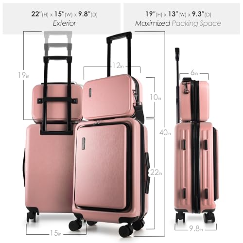 20 Inch Carry On Luggage 22x14x9 Airline Approved Suitcase (Carry-on 20 Inch / Pink)