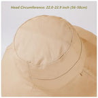 Womens Sun Hats Wide Brim Reversible Bucket Cotton Hat Packable Summer Travel Cap with Hat Clip (Medium / Khaki)
