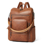 Vegan Leather Laptop Backpack for Women 15.6 inch Work Backpack Fashion Travel Backpack Purse for Business College (Crazy Horse Brown02)