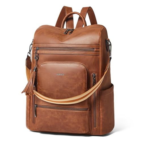 Vegan Leather Laptop Backpack for Women 15.6 inch Work Backpack Fashion Travel Backpack Purse for Business College (Crazy Horse Brown02)