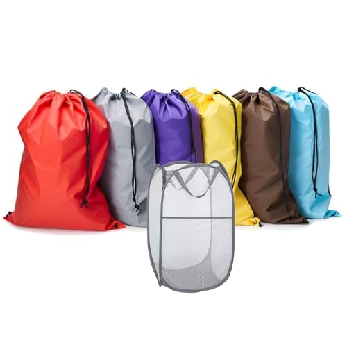 Extra Large Laundry Bags 7 Pack (Mixcolor with hamper)