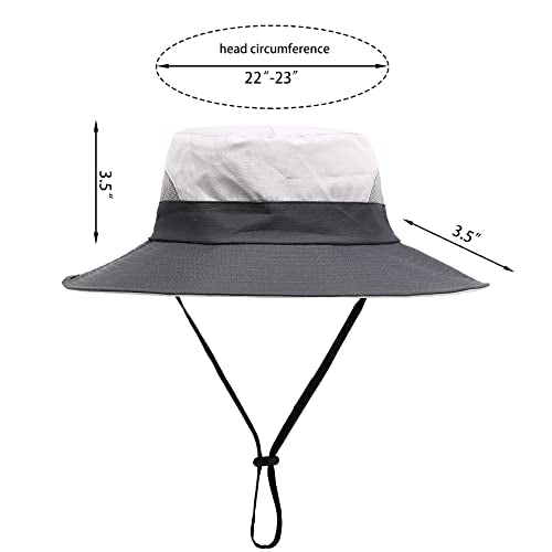 Womens Summer Sun Hat Beach Hat Wide Brim Outdoor UV Protection Hat Foldable Cool Mesh Ponytail Bucket Hat (6-7 / Light Grey-grey)