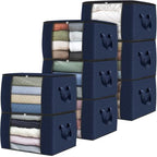 8 Pack Storage Bags for Clothes Blanket Storage Bins with Lids (8 Pack-60l / Blue)