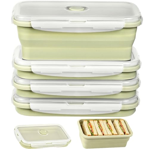Collapsible Food Storage Containers with Airtight Lid & Air Vent (4x1200ml Lightgreen)