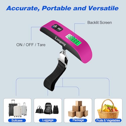 Digital Hanging Luggage Scale with Backlit for Travel (Pink)