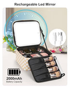 Travel Makeup Bag With LED Mirror (01-Plaid / 1-Small)