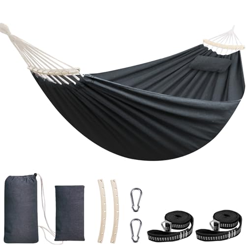 Cotton Hammock 8.9x4.9ft Holds Up to 660lbs Prevents Side (Dark Grey / 270x150cm)