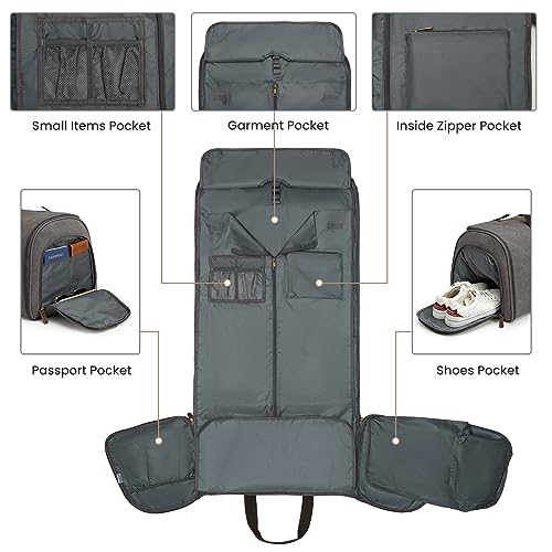 Carry On Garment Bag for Travel Convertible Garment Duffle Bag Suit Bags for Men Women Travel 2 in 1 Hanging Suitcase Business Travel Bag with Toiletry Bag (50l / Grey)