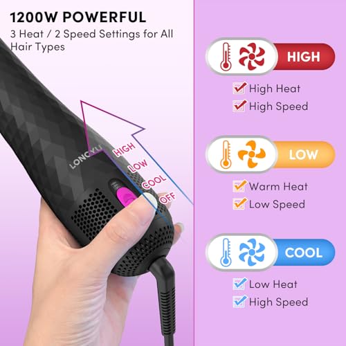 3 in 1 Hair Dryer Brush Straightener 1200W Negative Ionic Hot Air Brush One Step Blow Dryer and Styler for Straightening Drying Smoothing (Black)