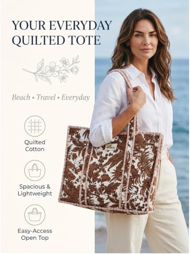 100% Cotton Quilted Tote Bag For Women (Desert Leaves)