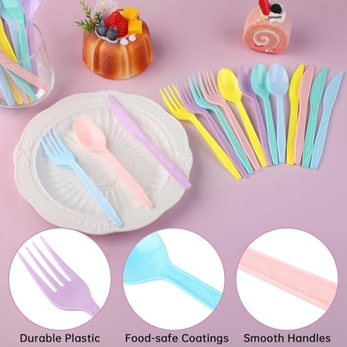 90 Pieces Pastel Plastic Cutlery Set (Macaron Color)
