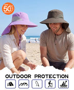 Outdoor UPF50+ Sun Hat Wide Brim Mesh Fishing Hat with Neck Flap (Large-X-Large / Purple)