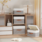 Storage Bins with Lids (13x9.1x7.9in(3-Pack) / White/Grey)