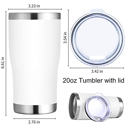 20oz Tumbler with Lid Stainless Steel Tumblers Bulk (White / 8 count)