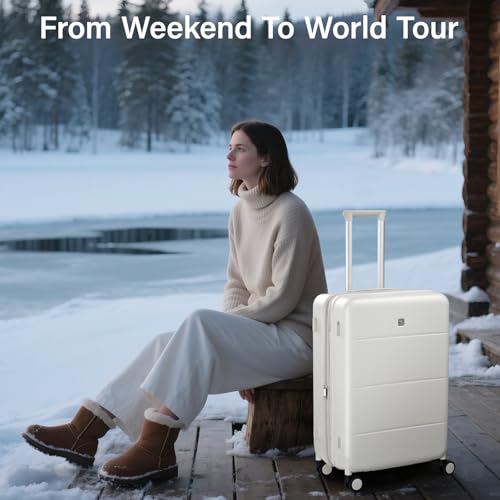 Expandable Large Checked Luggage (Smoke White / 28 Inch EXT)