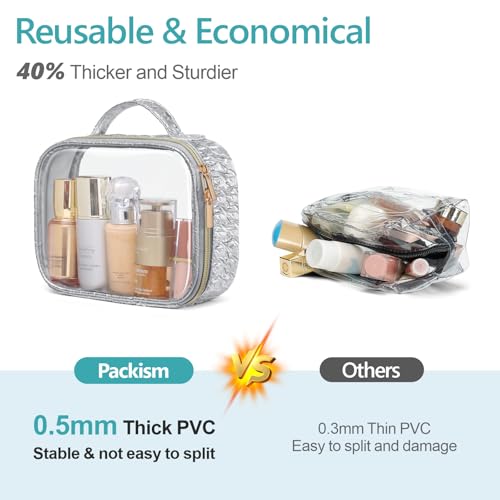 Clear Makeup Bag (2 Pack Silver / Hybrid Traveler (1 Large & 1 Medium - Soft))