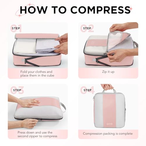 10 Pack Compression Packing Cubes for Travel Essentials (Pink)
