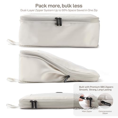 TripCozy Compression Packing Cubes (Beige / Set of 6)