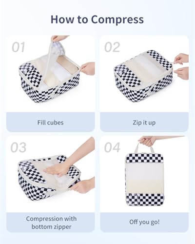 Compression Packing Cubes for Women Kids (AB-Black Checkerboard / 5 Set)