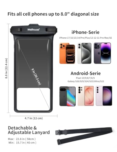 Waterproof Phone Pouch (2 Pack - Black & White8.0")