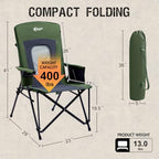 Oversized Folding High Back Portable Lawn Chairs for Adults Outdoor Camp Sports Hunting Fishing Backyard with Hard Armrest Cup Holder Carrying Strap (Green / Mesh back)