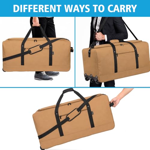120L Foldable Rolling Duffel Bag with 3 Wheels (Large / Khaki)